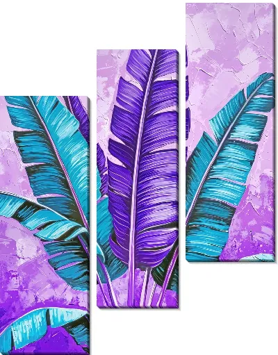 Модульная картина Листья банана в цвете фуксия