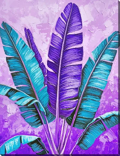 Картина маслом Листья банана в цвете фуксия