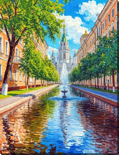 Картина маслом Фонтан в канале