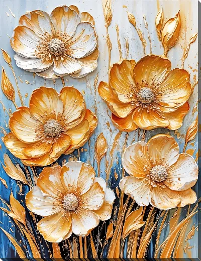 Картина маслом 5 золотых цветка