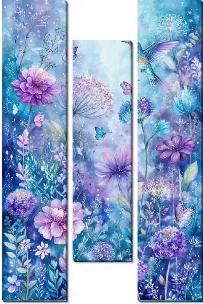 Модульная картина Колибри и бабочки фентэзи стиль