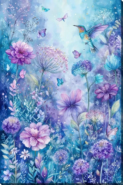 Постер Колибри и бабочки фентэзи стиль