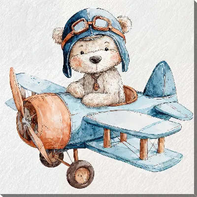 Картина маслом Медвежонок на самолете