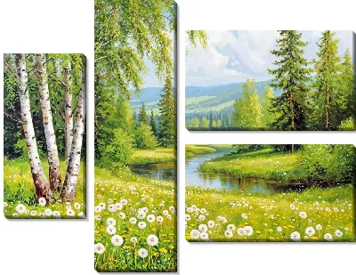 Модульная картина Теплое лето одуванчиков