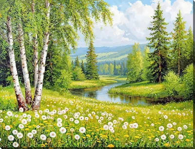 Картина маслом Теплое лето одуванчиков