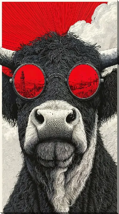 Картина маслом Бык в красных очках