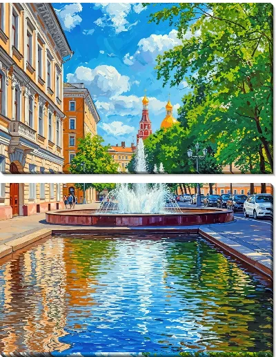 Модульная картина Фонтан на улице