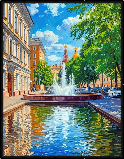 Картина Фонтан на улице