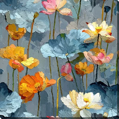 Картина маслом Цветы серого фона