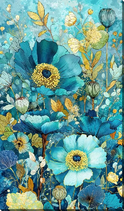Картина маслом Бирюзовые оттенки цветов