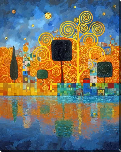 Картина маслом Пейзаж у пруда в стиле Климта