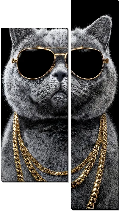 Модульная картина Кот в очках и с золотой цепью