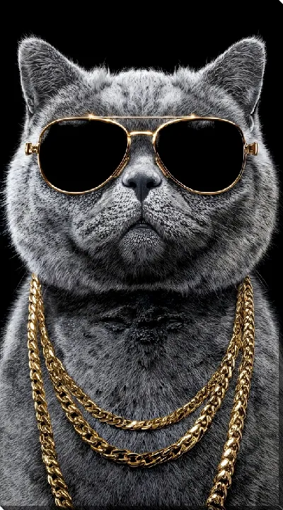 Постер Кот в очках и с золотой цепью