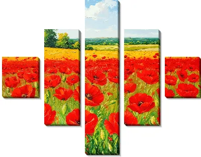 Модульная картина Красное поле маков