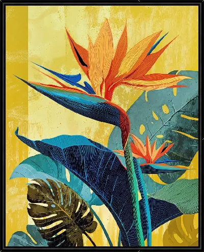 Картина Райская птица и листья пальм