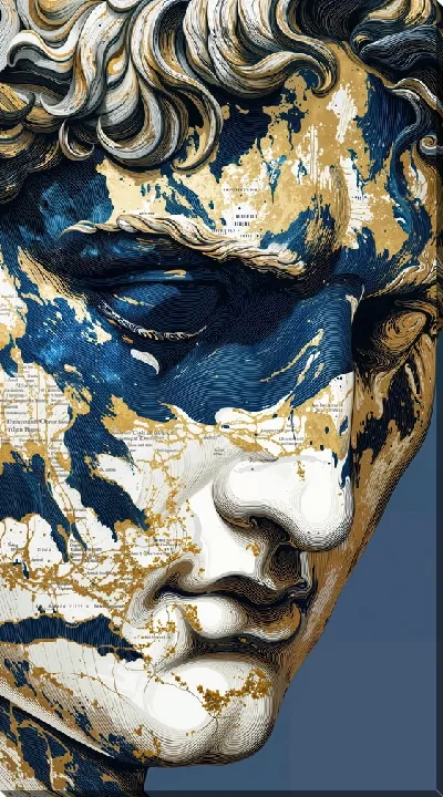 Картина маслом Лицо статуи с позолотой