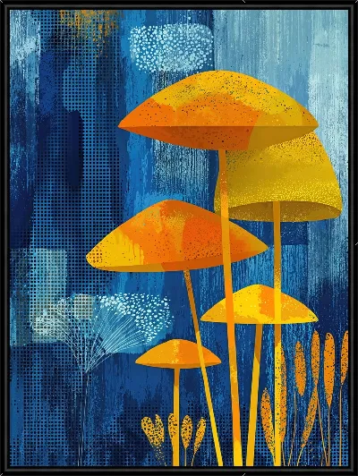 Картина Желтые грибы на синем фоне