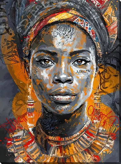 Картина маслом Девушка африканка я сркими акцентами