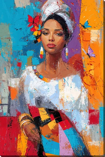 Картина маслом Девушка в белом в стиле арт с бабочками