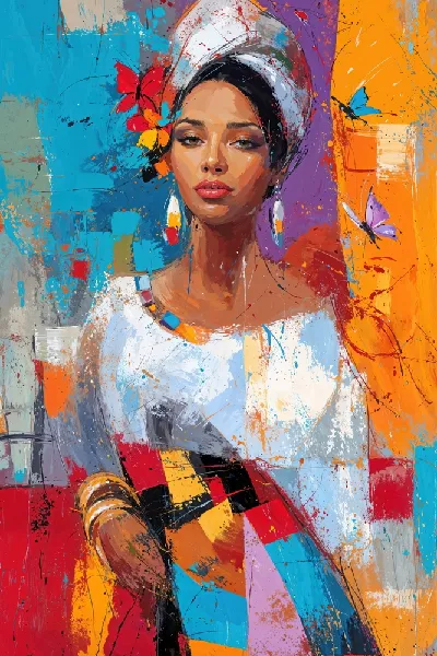 Плакат Девушка в белом в стиле арт с бабочками