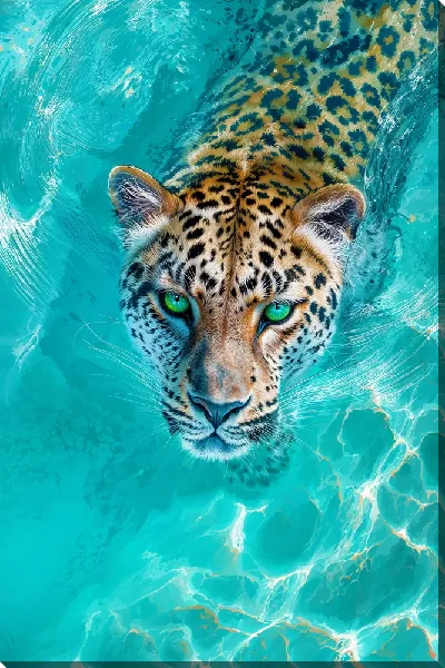 Постер Леопард в воде
