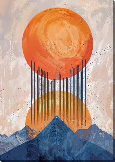 Картина маслом Два Солнца над горами