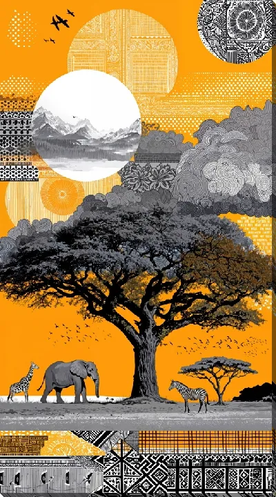 Картина маслом Огромное черное дерево Африки