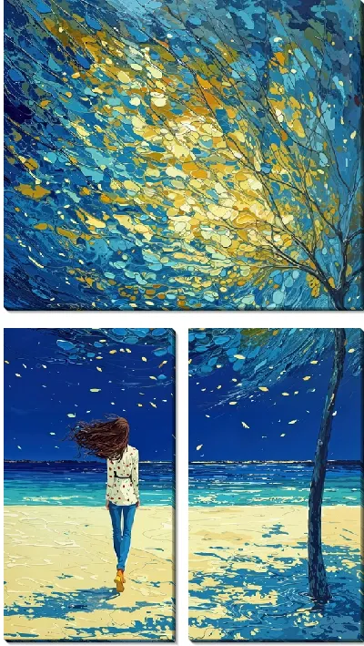 Модульная картина Девушка идет под деревом ветра