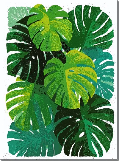 Картина маслом Листья пальмы на белом фоне