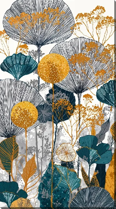 Картина маслом Желтые, бирюзовые цветы