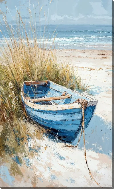 Картина маслом Лодка в траве на пляже
