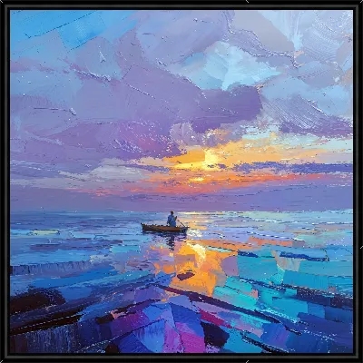 Картина Рыбак в море на закате