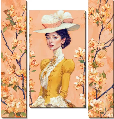 Модульная картина Элегантная дама в белой шляпке