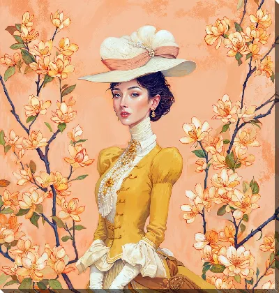 Картина маслом Элегантная дама в белой шляпке