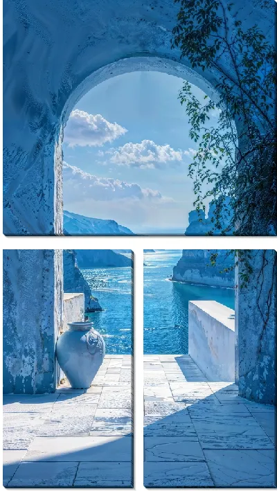 Модульная картина Голубая арка и вид на реку между гор