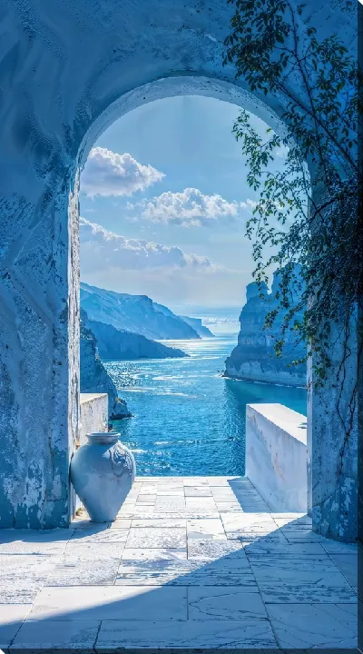 Картина маслом Голубая арка и вид на реку между гор