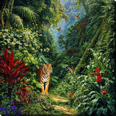 Картина маслом Тигр в джунглях №3