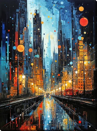 Картина маслом Ночной город №104