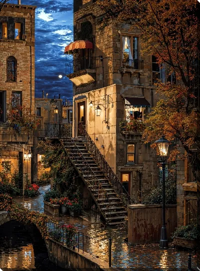 Картина маслом Ночной город №105