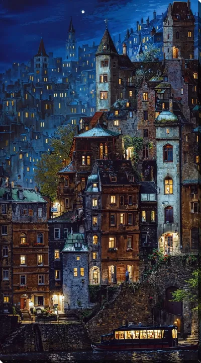 Картина маслом Ночной город №107