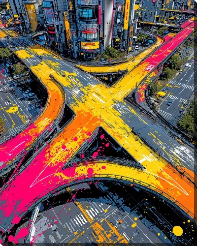 Картина маслом Дорожная развязка в стиле арт