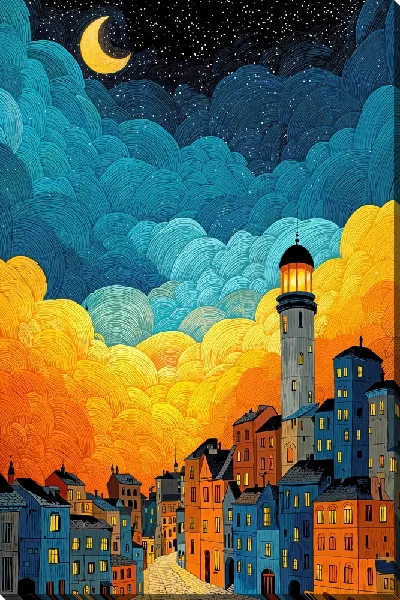 Картина маслом Ночной город №114