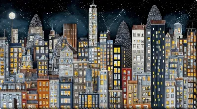 Картина маслом Ночной город №116