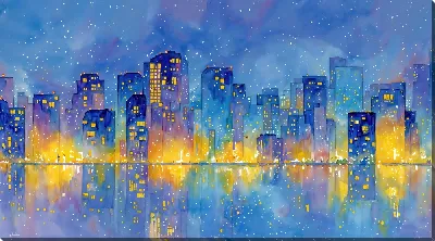 Картина маслом Ночной город №126