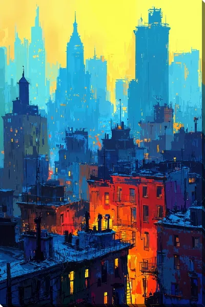 Картина маслом Ночной город №129