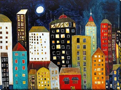 Картина маслом Ночной город №130