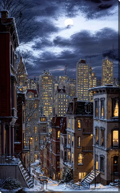 Картина маслом Ночной город №132