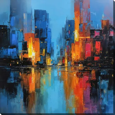 Картина маслом Ночной город №133