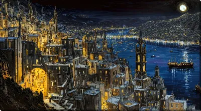 Картина маслом Ночной город №134