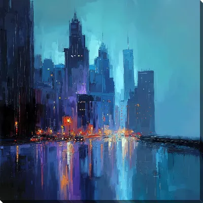 Картина маслом Ночной город №138